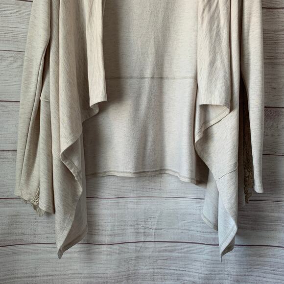 Bobeau Cream Cardigan Sweater Lace Detail Draped Front Long Sleeves Size Large - Picture 3 of 16